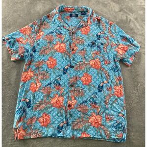 Havana Jim Mens Blue Tropical Toucan Parrot Rayon Camp Shirt Medium